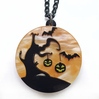 Halloween pumpkins tree necklace