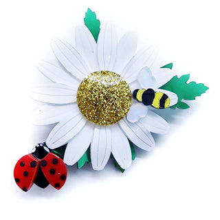 Daisy ladybug and bee brooch