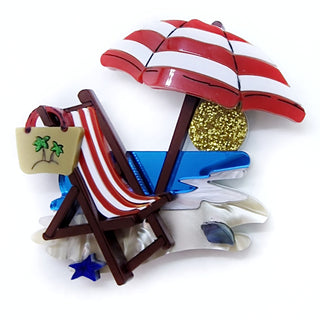 Beach chair and umbrella brooch