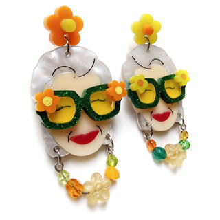 Iris earrings square sunglasses with flowers