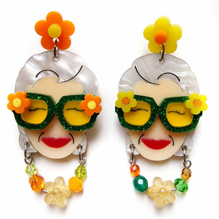 Iris earrings square sunglasses with flowers