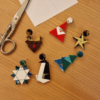 Xmas origami earrings with Christmas tree and star