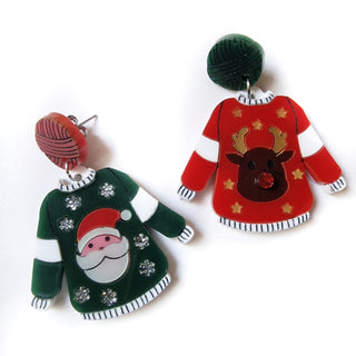 Santa and Rudolph sweater earrings
