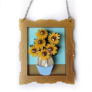 Sunflowers acrylic brooch Van Gogh inspired