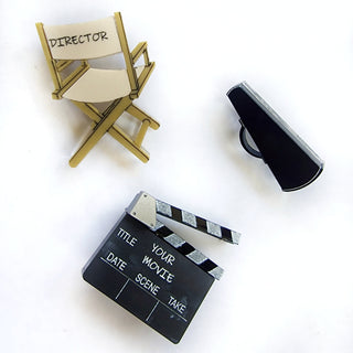 Set of three customizable brooches: clapperboard and director's chair