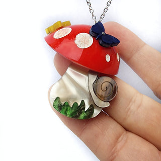 Mushrooms and butterfly long necklace