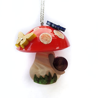 Mushrooms and butterfly long necklace