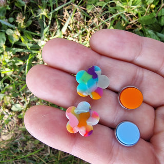 Piercing-style earrings made from recycled acrylic