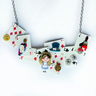 Alice and deck of cards statement necklace