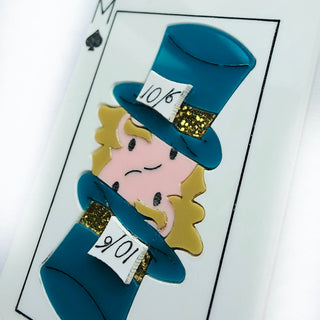 Mad Hatter playing card brooch
