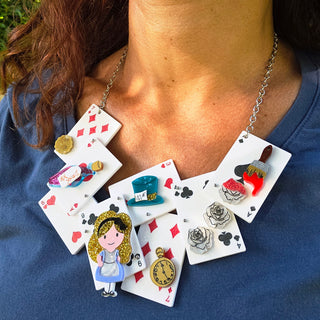 Alice and deck of cards statement necklace