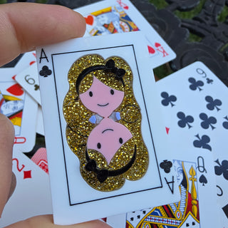 Alice playing card brooch