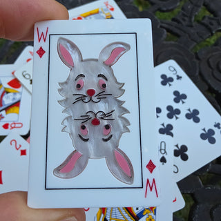 White Rabbit playing card brooch