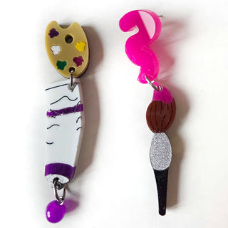 Gouache painting and brush earrings