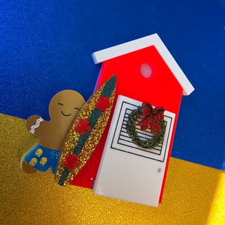 Spilla biscottino surfista e cabina spiaggia