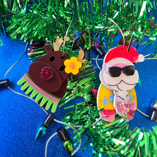Orecchini Babbo natale e renna alle Hawaii