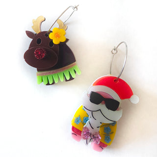 Hawaian Santa and Rudolph Earrings