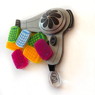 Hairdryer and curlers brooch