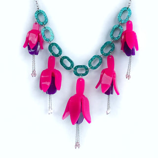 Fuchsia flowers statement necklace