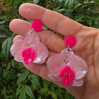 Pink orchid earrings