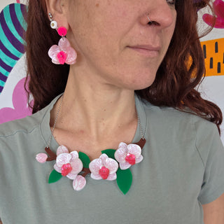 Pink orchid earrings