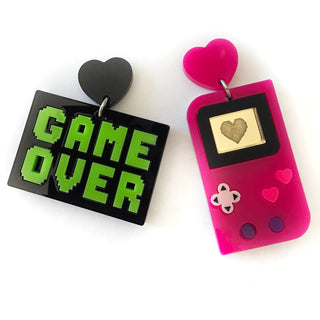 Pink GAME OVER earrings 
