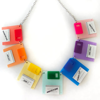 Rainbow floppy disk statement necklace 