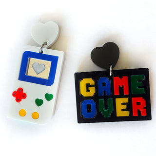 White GAME OVER earrings 