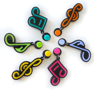80s neon effect music note earrings