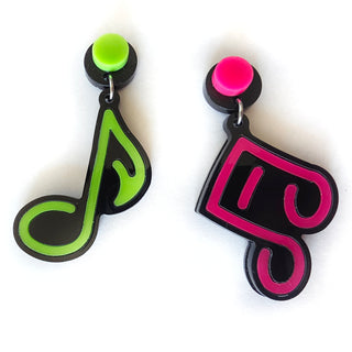 Orecchini note musicali effetto neon anni '80