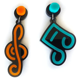 Orecchini note musicali effetto neon anni '80