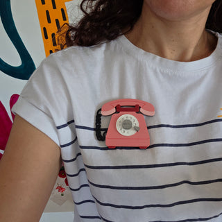 80s dynamic telephone brooch