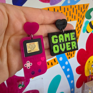 Pink GAME OVER earrings 