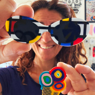 Sunglasses Mondrian inspired brooch 