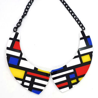 Collana colletto ispirata a Mondrian in plexiglass colorato taglio laser