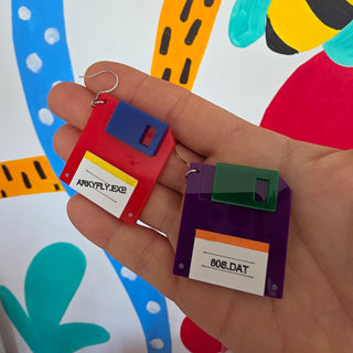 Customizable colorful floppy disk earrings