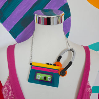 Collana maxi 80s music tape player