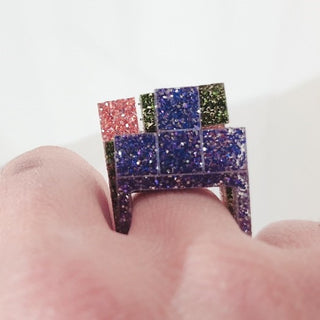 Tris di anelli non regolabili indossato ispirati ai videogiochi in plexiglass glitter colorato
