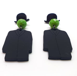 orecchini arte magritte in plexiglass nero e perlina verde mela