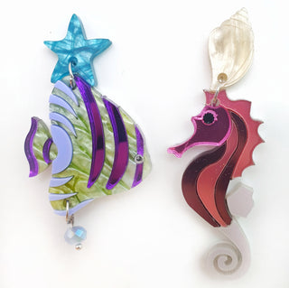 Sea horse and fish earrings
