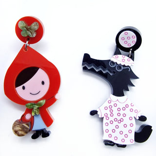 Little Red Riding Hood and grandmother wolf earrings 