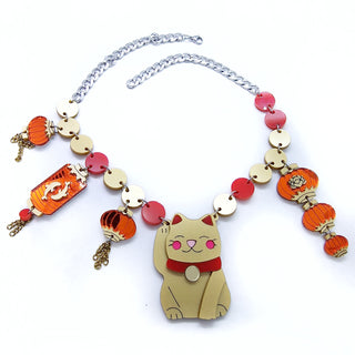 Fortune cat and Chinese lanterns necklace 