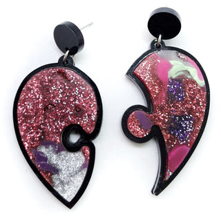 Puzzle heart earrings in recycled acrylic