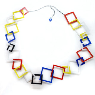 Square Mondrian inspired long necklace